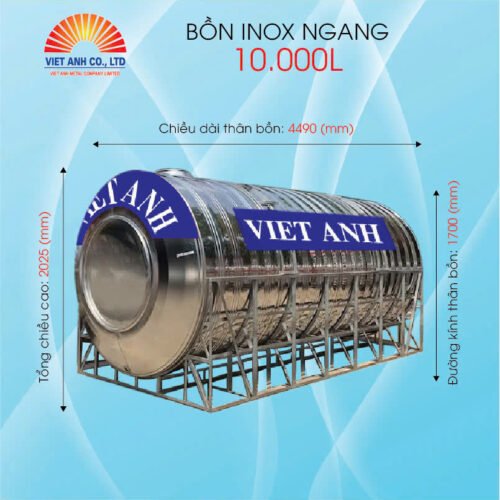 Bồn nước Inox ngang dung tích 10000l-Φ1700mm- Việt Anh