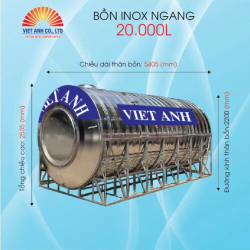 Bồn nước Inox ngang dung tích 20000l-Φ2200mm- Việt Anh