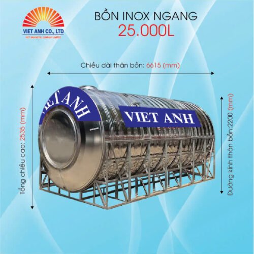 Bồn nước Inox ngang dung tích 25000l-Φ2200mm- Việt Anh