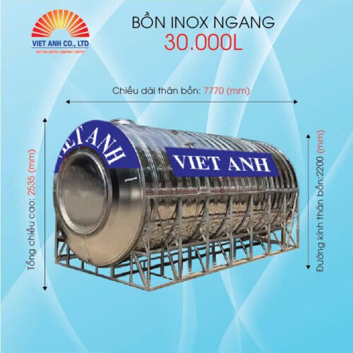 Bồn nước Inox ngang dung tích 30000l-Φ2200mm- Việt Anh