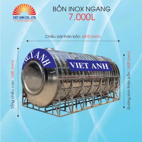 Bồn nước Inox ngang dung tích 7000l-Φ1420mm- Việt Anh