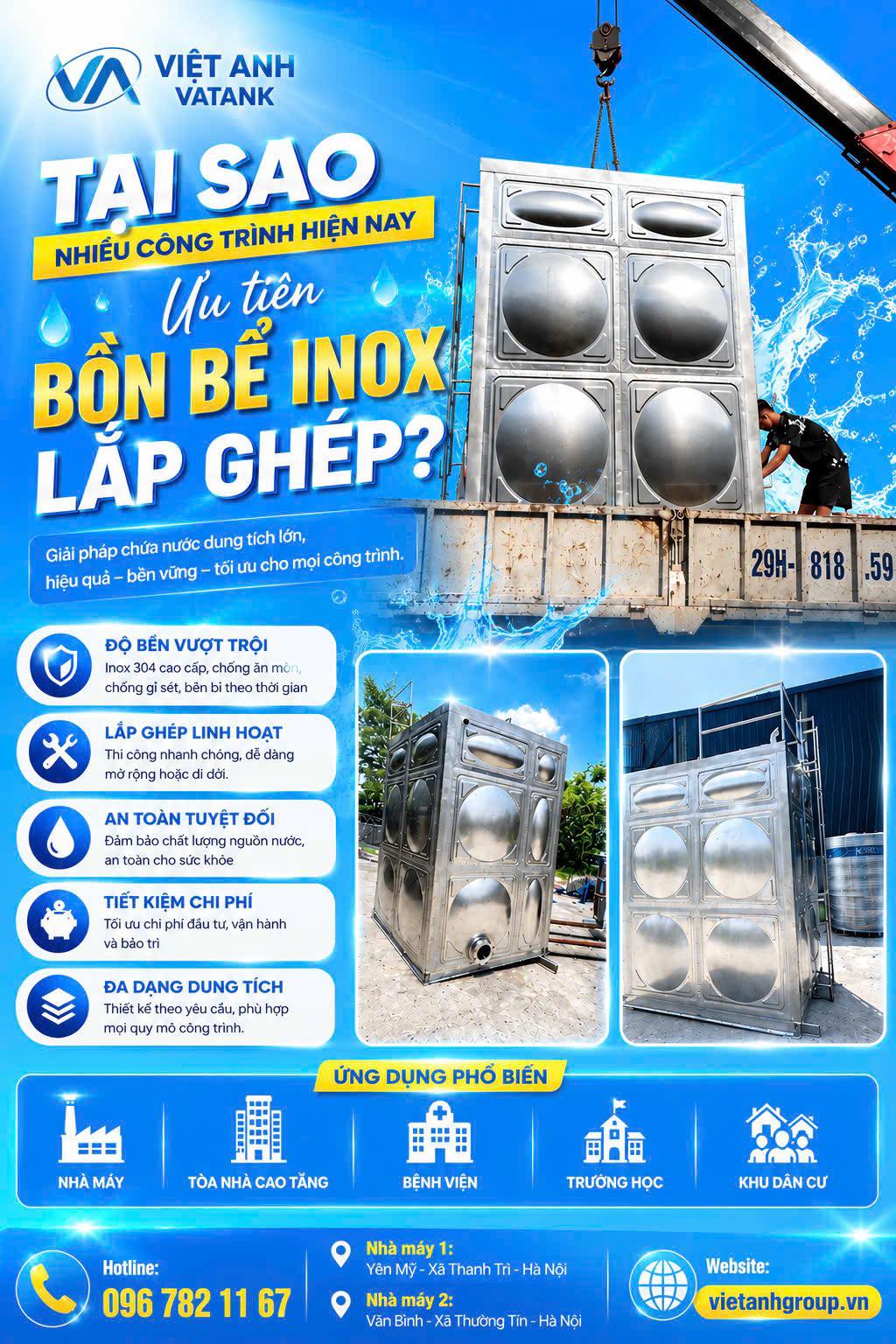 Bồn bể inox lắp ghép giải pháp chứa nước hiện đại cho công trình