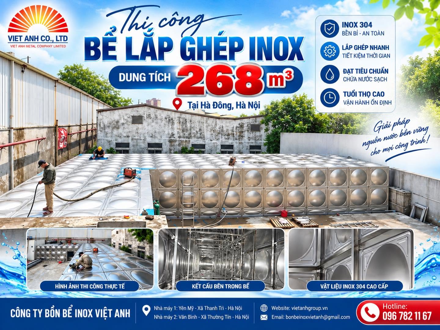 Bể lắp ghép inox 268m³ tại Hà Đông, Hà Nội