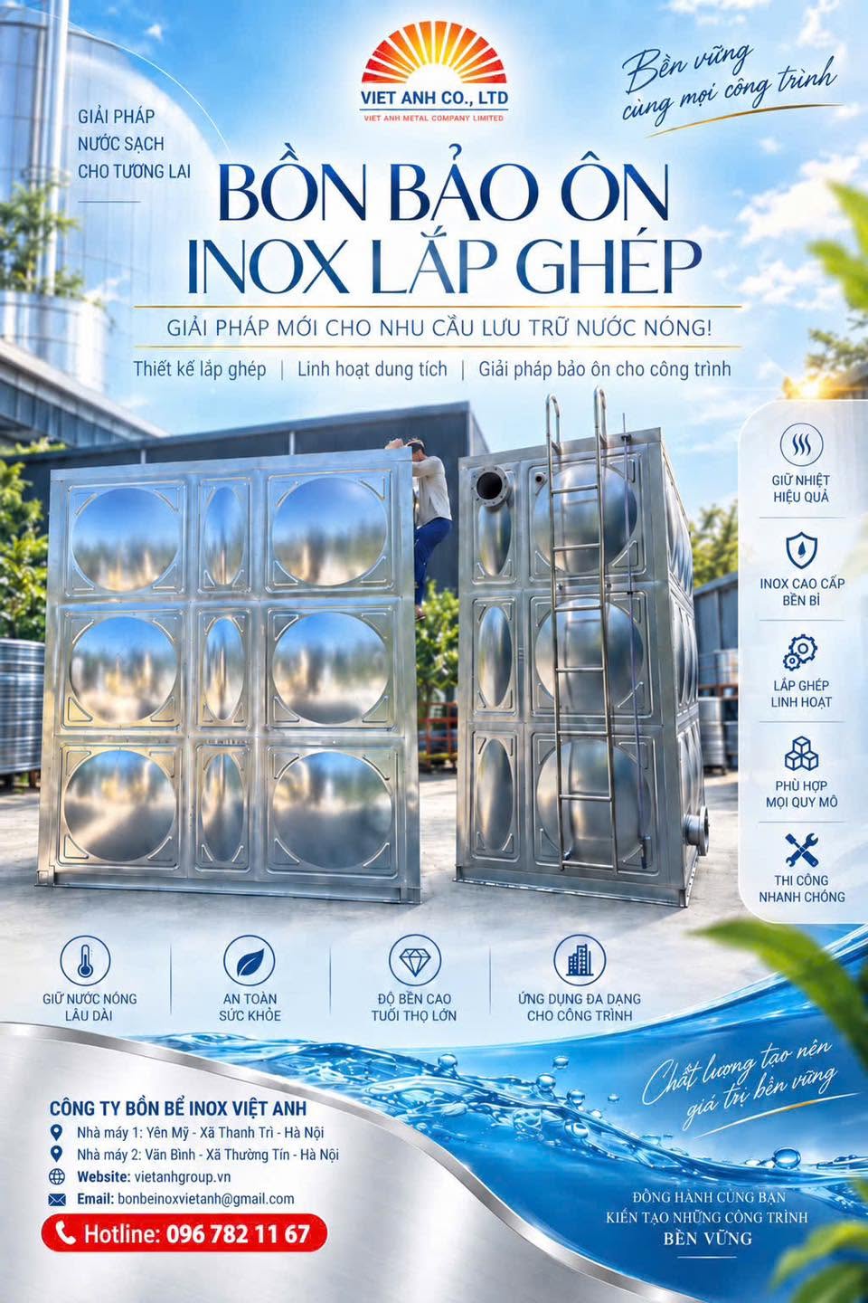 Bồn bảo ôn inox lắp ghép Việt Anh VATANK