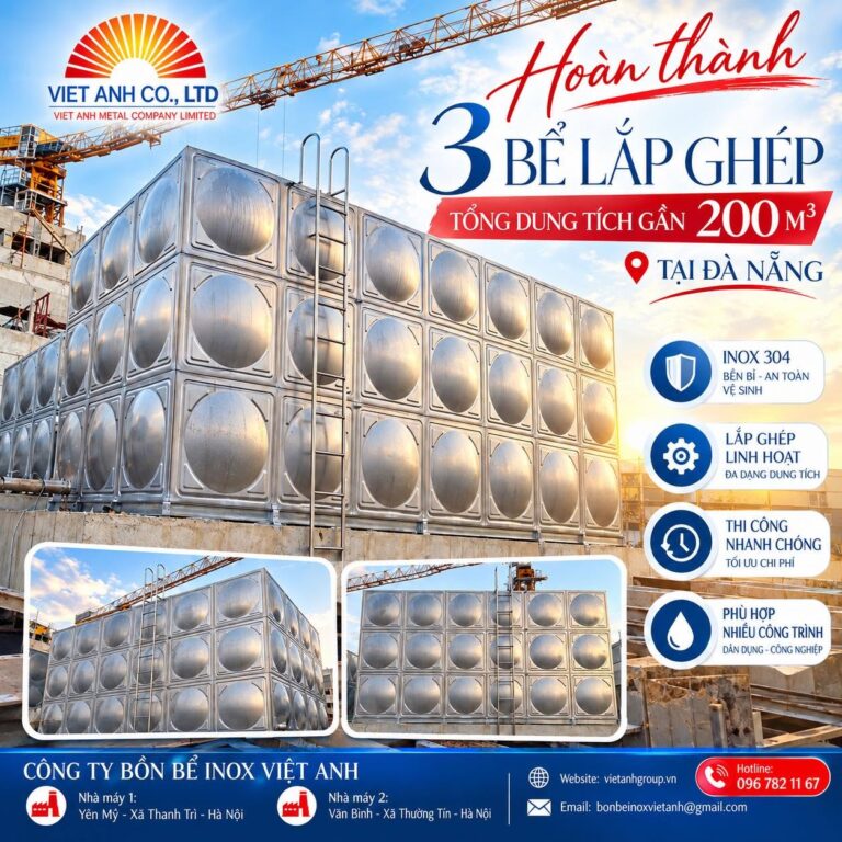 Bồn inox lắp ghép dung tích lớn với kết cấu linh hoạt cho các công trình công nghiệp